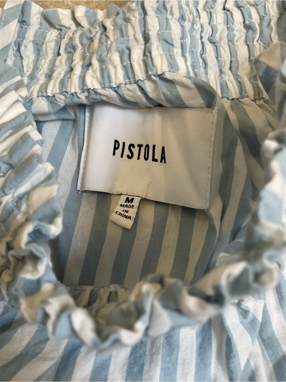 pistola Blue and White Striped Smocked Neck Top - Picture 2 of 6